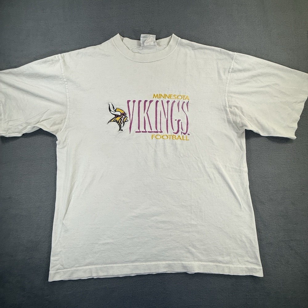 Vtg Minnesota Vikings Shirt Mens XL White T-Shirt Embroidered NFL Single Stitch